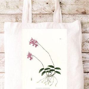 Classic Tote Bag with Orchid Vintage Flower Illustration, Flower Print, Botanical Illustration, Pink Orchid, Victorian Print.