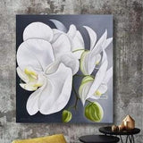 White orchid, large original painting, painting with flowers, vertical painting with flowers, white flowers on a gray background