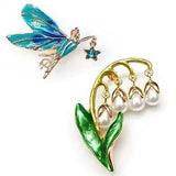 2pcs Brooch Green Lily of The Valley Pearl Flower Blue Fairy Angel Fairytale Pin
