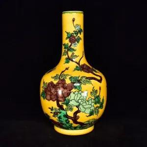 12.2" Old Porcelain qing dynasty kangxi mark sancai peony flower butterfly Vase