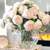 X-Large Light Pink Rose Peony Arrangement, Artificial Faux Centerpiece, Silk Flowers in Glass Vase for Home Decor