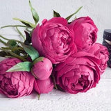 Dark pink fake peony flowers in vase Real touch peony Artificial flower bouquet Faux flower arrangement Flower stem Wedding decoration