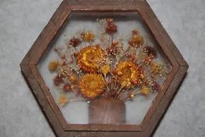Vintage Dried Flower Glass Terrarium Home D???cor Botanical Art Wood