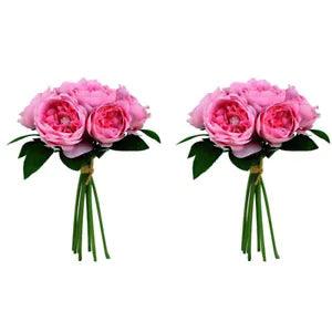 2x Maine & Crawford 8-Head 28cm Deluxe Open Peony Bouquet Artificial Flower Pink