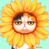 sunflower cat - exotic shorthair cat, big eyes art, cat lovers gift, Kawaii cat painting, cute animal print, quirky, pop art, cheery 8x8