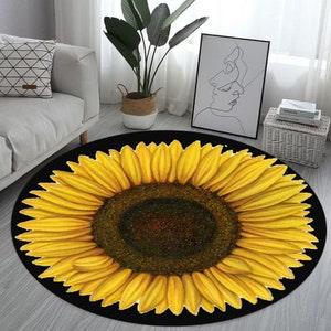 SunFlower Rug, Yellow Rug, Round Rug, Practical Rug, Home Decor, Aesthetic Rug, Decorative Rug, Sweet Rug, Non-Slip Rug, Living Room Rug