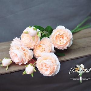 Three head Silk European Peonies,champagne pink peonies,pink bridesmaid peonies bouquets, wedding flowers,silk flowers,not real touch