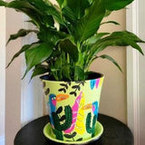 Toucans Green Handpainted Pot. Birds Terracotta Planter. "Tucanes In The Desert"