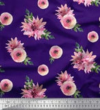 Soimoi Purple Velvet Fabric Ranunculus & Chrysanthemum Floral Print-oLe