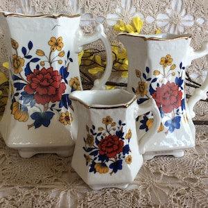 Antique Royal Crownford ironstone pitchers set Arthur Wood England floral bouquet