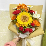 Crochet flower bouquet, handmade sunflowers, knitted flower,gift for Mom,Home decoration, knitted tulip flower.Sunflower,Mixed bouquet
