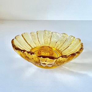 Vintage Anchor Hocking Sunflower Amber Glass Candlestick Holder Pair