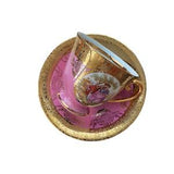 Rare vintage germany love story pink heavy gold courting couple coffee cup and saucer, collectible love story china