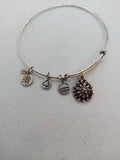 ALEX & ANI Retired 2015 Water Lily Silver Tone Expandable Bangle W/Charms