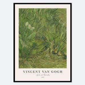 Vincent Van Gogh Garden with Butterflies Vintage Painting Poster Wall Art Print | Colorful Nature Green Plants Antique Retro Landscape V43