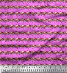 Soimoi Purple Velvet Fabric Leaves & Peony Floral Decor Fabric Printed-yWv