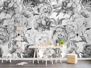 Charcoal Flower Monochrome Peony Removable Textile Wallpaper