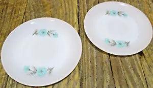 Set of 2 Fire King Oven Ware BONNIE BLUE CARNATION CORN FLOWER Saucers MINT