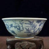 5.1" Collect Chinese Blue-and-white Porcelain Peony Flower Animal Bird Bowl