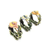 Set of 3 Call Lily Flower Heavy Brass and Enamel Napkin Rings with Rhinestones