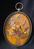Vintage Cideart Bubble Dome Glass Dried Flower Floral Arrangement Wall Art 9x7