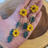 Sunflower Dangles, Flower cascade Earrings, Autumn Dangles, Long Drops, Autumn earrings, Sunflower Earrings, Statement Earrings, Mustard