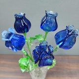 Blue Glass Rose, Open Bulb Hand Made Rose From Ukraine, Hand Made In Ukraine Using Traditional Lampworking Technique, Single Long Stem Rose
