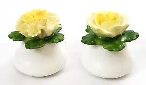 Denton China Flower Salt Pepper Shaker set made in England yellow rose carnation