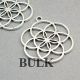 BULK 15 Flower Charm, Wholesale Seed of Life pendant beads, Antique Silver 31X36mm CM1216S