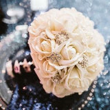 Real Touch Rose Bridal or Bridesmaid Bouquet Prom Roses Rhinestones Brooches - add Groom or Groomsmen Boutonniere Flower Crown Cake Flowers