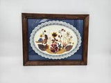 Vintage Framed Dried Pressed Flowers Doily Boho Home Art Decor Artist Signed