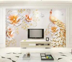 3D Peacock Flower Peony 37368NA Wallpaper Wall Murals Removable Wallpaper Fay