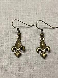 Fleur De Lis Antique Bronze Earrings Lily Flower Fashion Jewelry Gift New