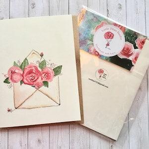 Boutique Rosy cards | watercolor greeting cards | rose cards, red rose designs, birthday card, wedding card. Made in Canada