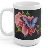 Orchid and Blue Morpho Butterfly Mug-White Ceramic/ Butterfly lover gifts/Gardener gifts/ Art by K'shia/ Nature lover gifts/ Blue morpho art