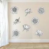 Black and White Peonies Printed Wall Decals - Flowers and Trees Wall Art