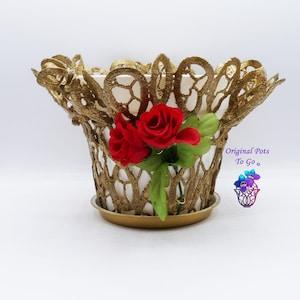 Orchid Pot Cover, Planter basket, Unique Pot, Planter cover, Flower Pot, Planter, Lacey Pot, Pot with holes, Orchid Pot, Doily Pot, Gift