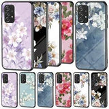 For Samsung Galaxy A05s A14 A53 A13 Flower Pattern Glass Phone Case Bumper Cover