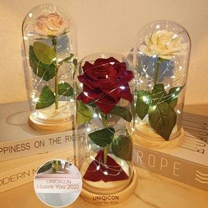 Eternal Rose LED Light,Valentine's Gift,Eternal rose in Glass Dome,Gift For Her,Bridesmaid Gifts,Birthday Gift,Wedding Gift Anniversary Gift