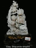 21" Exquisite Natural Xiu Pink Jade Carved subshrubby peony flower Birds Statue