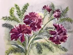 Watercolor Painting Original Carnation Flower Wall Art 9x12 Floral Wall Decor