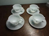 4 Vintage Fire King Oven Ware Bonnie Blue Carnation Flower Cups and Saucers