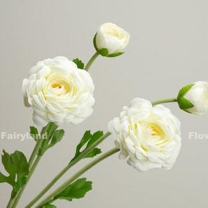 Faux Ranunculus Flower Stem | Artificial Flower | Centerpieces | DIY Floral | Wedding/Home Decoration | Gifts - White
