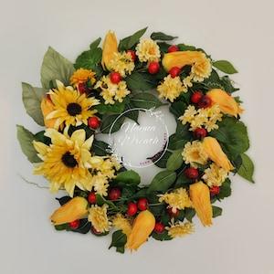Large Fall Wreath, Faux Yellow Wreath, House Warming Gift, All Season wreath, Sunflower wreath, unique gift, Wall decoration