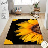 Realistic Sunflowers Rug, Black and Yellow Rug, Flower Rug, Vibrant Colors, Washable Printed Rug, Hypebeast Rug, Cool Rug, Aesthetic Rug