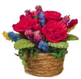Dolls House Red Carnations House Plant in Rope Basket 1:12 Home Garden Accessory