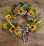 Sunflower and Wheat with Black and White Plaid Ribbon Wreath for Front Door?