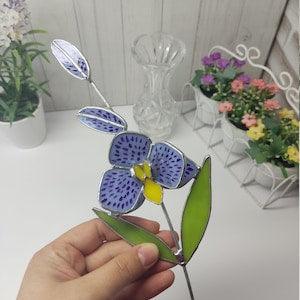 Light purple orchid flower, Stained glass orchid, Glass flower 3d, Flower for vase or flowerpot, garden decor, gift for mom, suncatcher