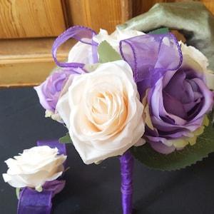 Purple Bridal Bouquet - Wedding Bouquet - Purple Roses - Fake Wedding Bouquet