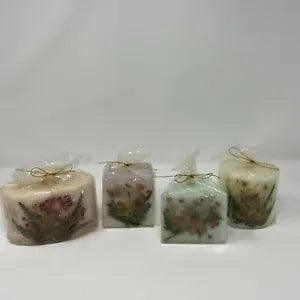 Vintage Pillar Candles w/Dried Pressed Flowers (4) 4 Oval Square Triangle Circle